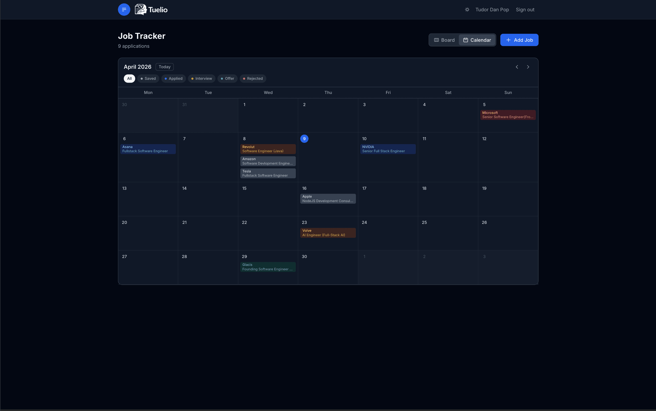 Tuelio - Job tracker calendar
