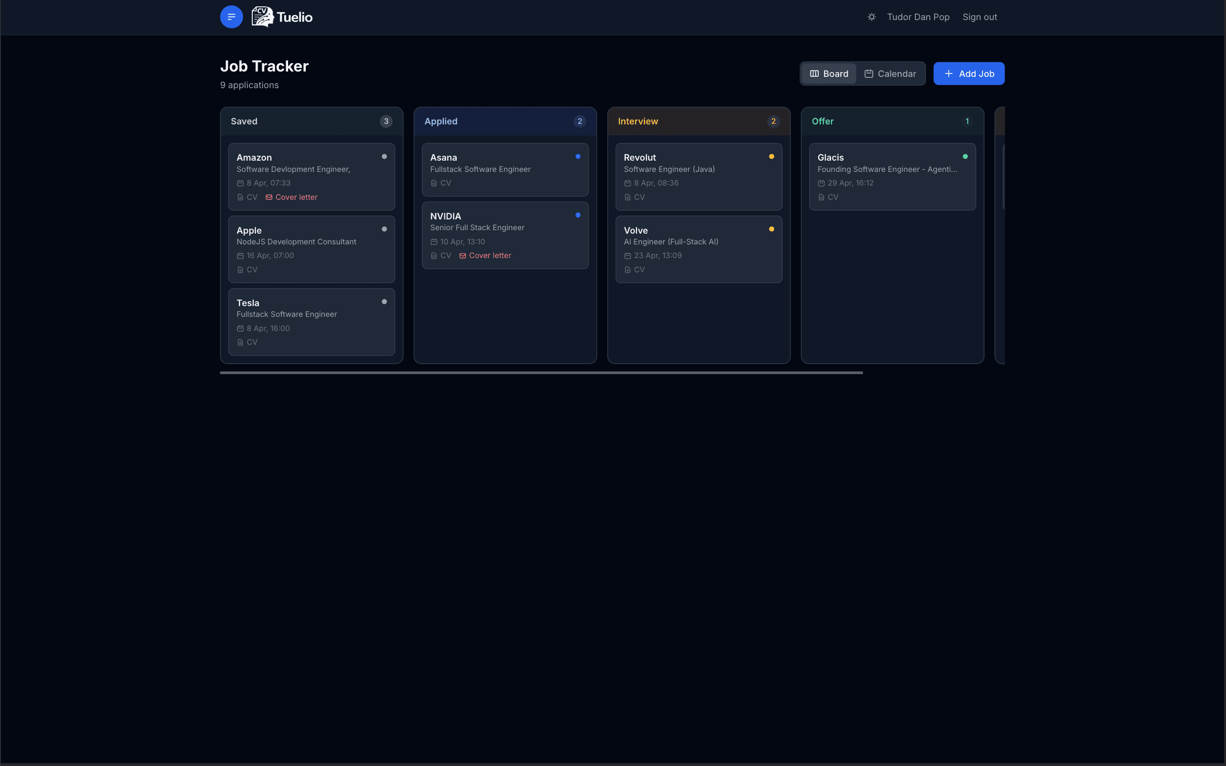 Tuelio - Job tracker Kanban